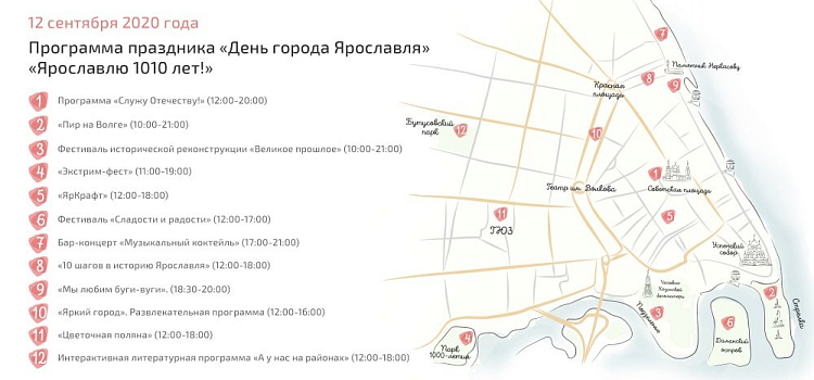 Основные точки мероприятий в День города Ярославля: карта