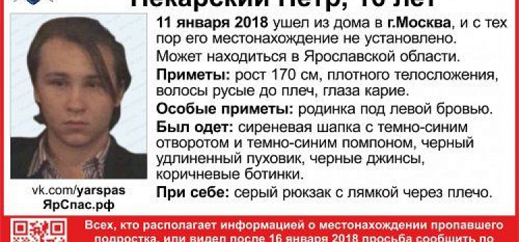 В Ярославской области ищут пропавшего московского подростка 