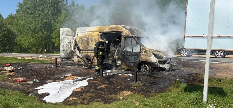 В Ярославской области загоревшийся фургон подпалил рядом стоящий автомобиль _316034