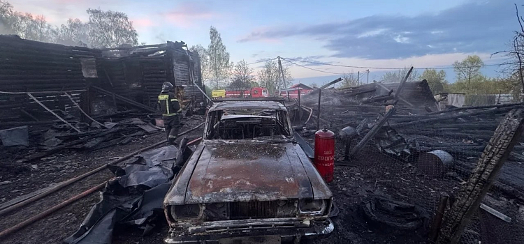 В деревне Ярославской области огонь уничтожил нежилой дом и автомобиль_315560