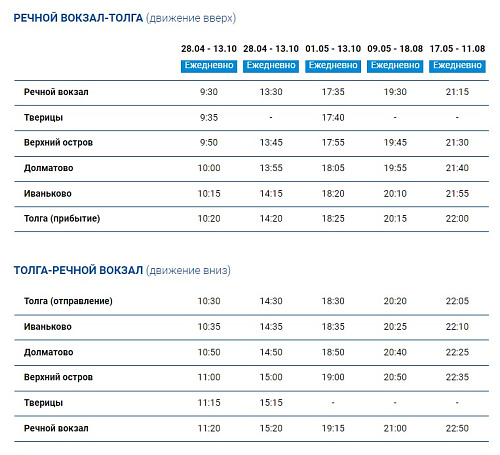Расписание речных трамвайчиков в Ярославле в навигацию 2024 года